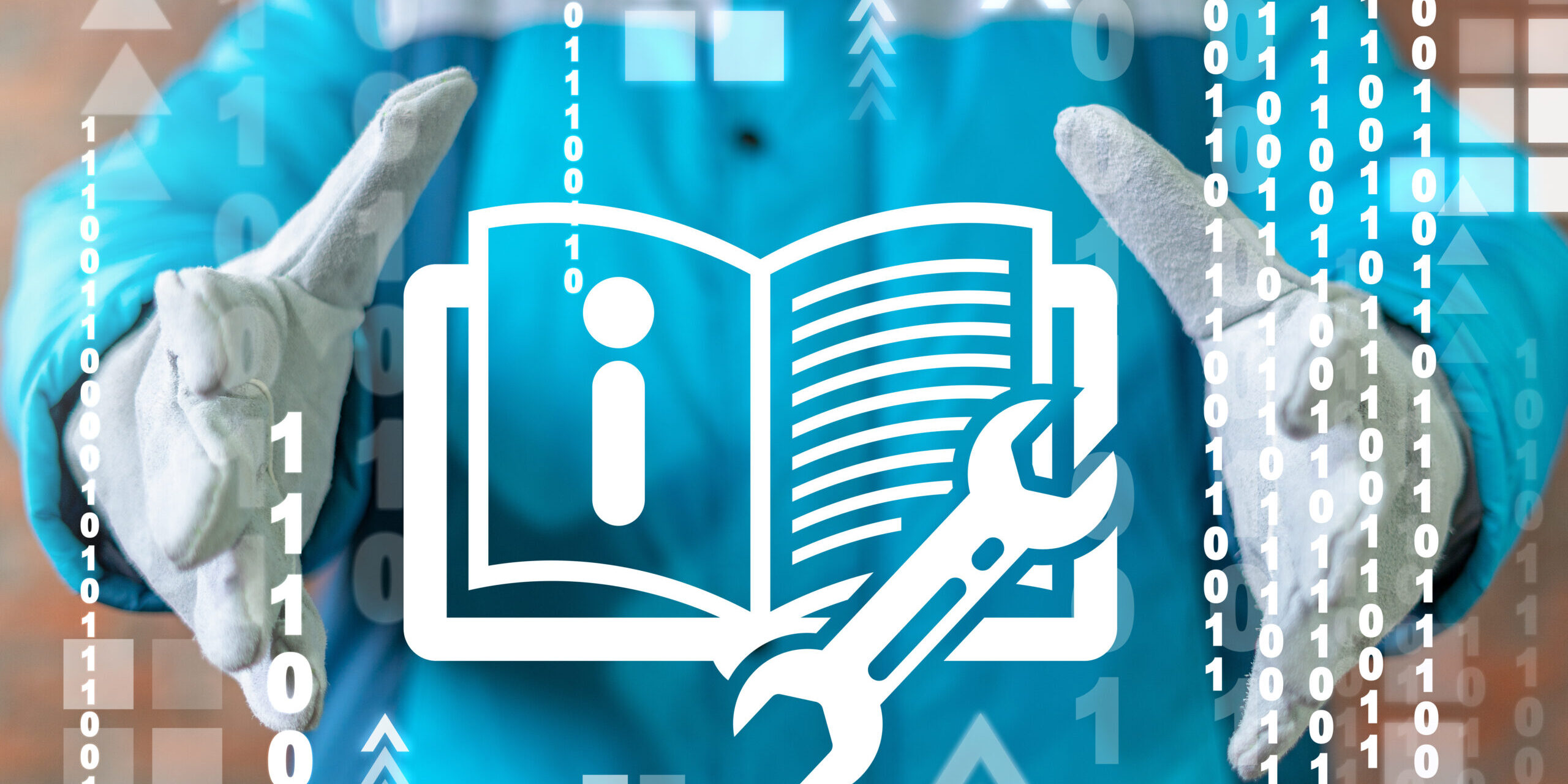 Industry engineer hold wrench book virtual icon. Industrial User